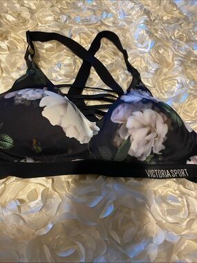 Victoria Sport Black Floral Strappy Sports Bra